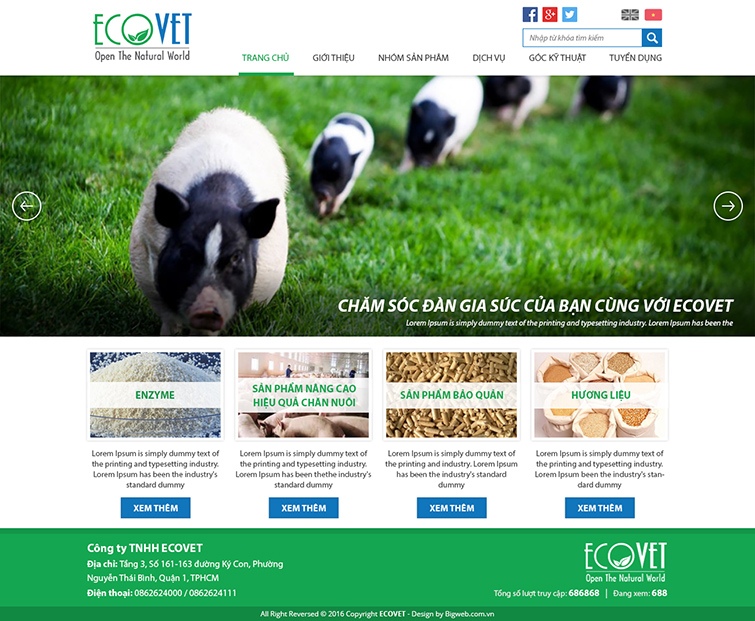 Mẫu Thiết kế website công ty thức ăn chăn nuôi Ecovet