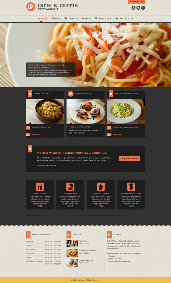 Mẫu website chuyên nghiệp cho nhà hàng Dine 